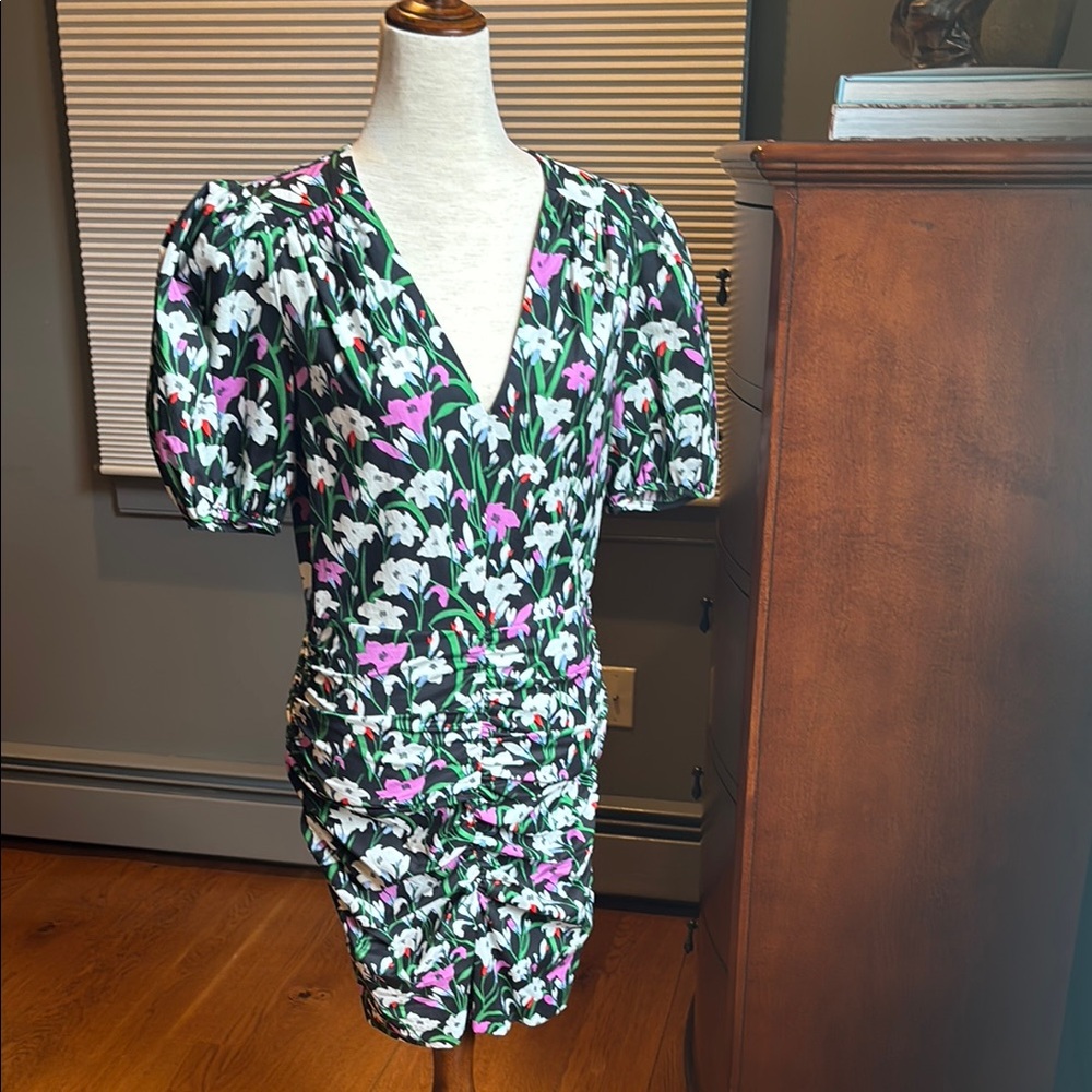 Veronica Beard Green Pink Ruched Dress